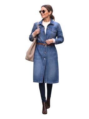 Vintage Authentic Ralph Lauren Polo Denim Button-Front Long Jacket Dress - Blue
